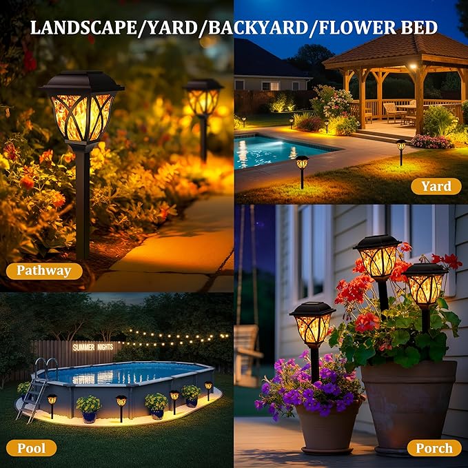 GIGALUMI Solar Lights Outdoor Waterproof, 6 Pack Flickering Flame LED Lights - Image 2