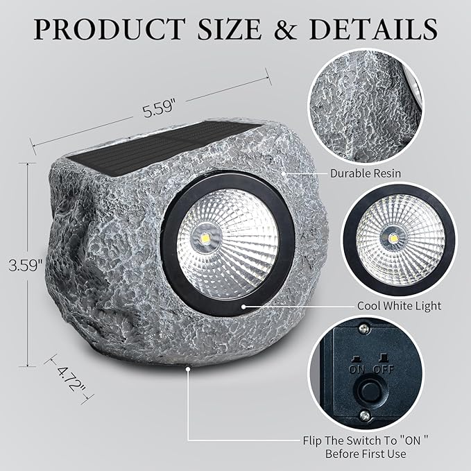 Solar Rock Lights Outdoor 1 Pack, Bright Solar Spotlights Outdoor Waterproof - Image 5