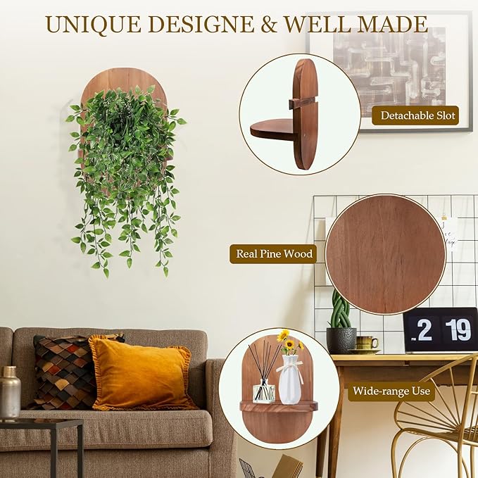 ARTORA Wall Mounted Plant Holder, Wooden Flower Pot Wall Hanging Shelf Black - Image 6
