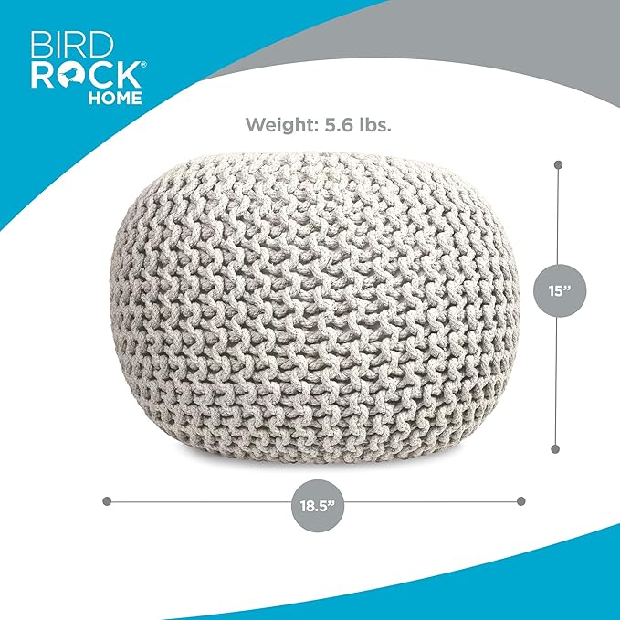 BIRDROCK HOME Round Pouf Ottoman | Cotton Braided Foot Stool - Image 3