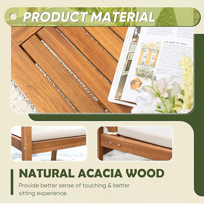 Flamaker Patio Furniture 4 Piece Outdoor Acacia Wood Patio Conversation Sofa Set - Image 3