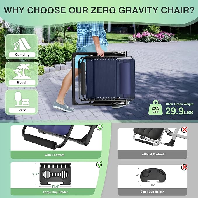 Suteck Oversized Zero Gravity Chair, 33In XXL Outdoor Recliner Chair - Image 5