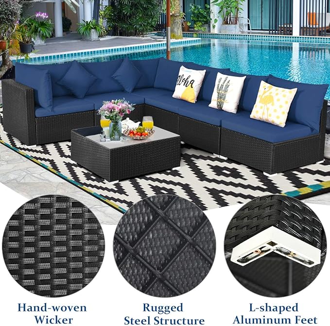 Tangkula 7-Piece Patio Furniture Set, Outdoor Sectional Wicker Sofa - Image 8