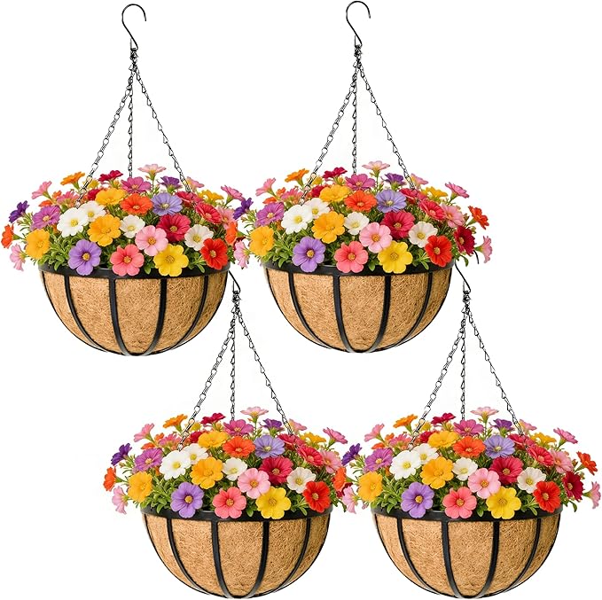 Black Flat Iron Metal Hanging Planter Basket by EIMQUVW