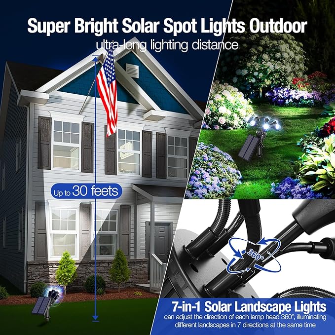 Solar Spot Lights Outdoor 1000LM, IP68 Waterproof Solar Lights Outdoor - Image 2