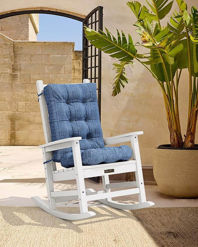 SERWALL HDPE Outdoor Rocking Cushion Set of 4, Memory Foam Cushion Navy - Image 5