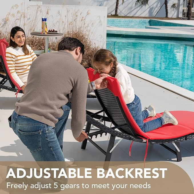 Devoko Patio Chaise Lounge Sets Outdoor Rattan Adjustable Back 3 Pieces - Image 3