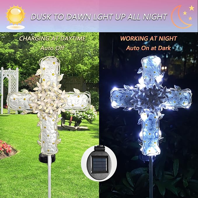 38Inch Solar Cross Garden Lights Outdoor Decorative - Image 2
