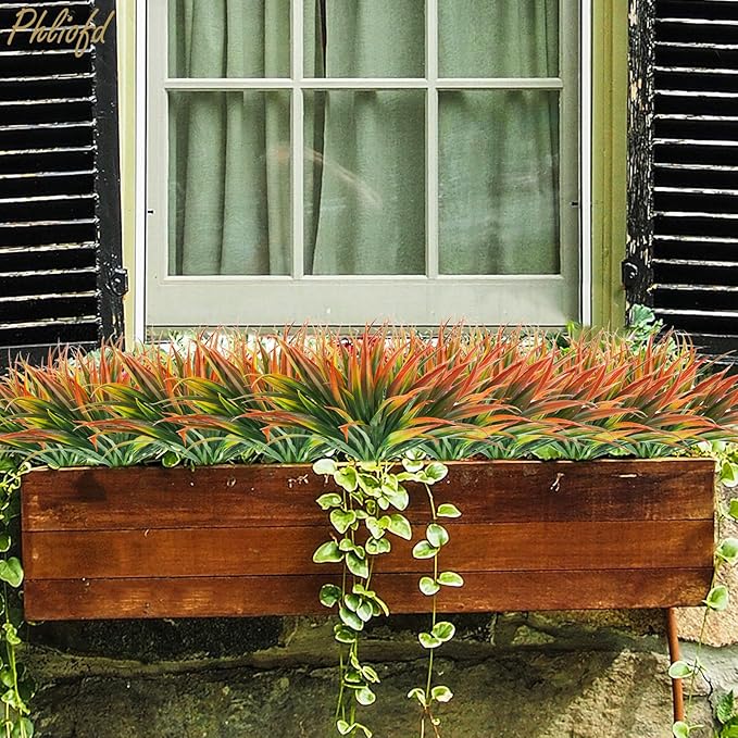 6Pcs Artificial Grass Fake Plants 17.3in Outdoor Plastic Plants UV Resistant - Image 5