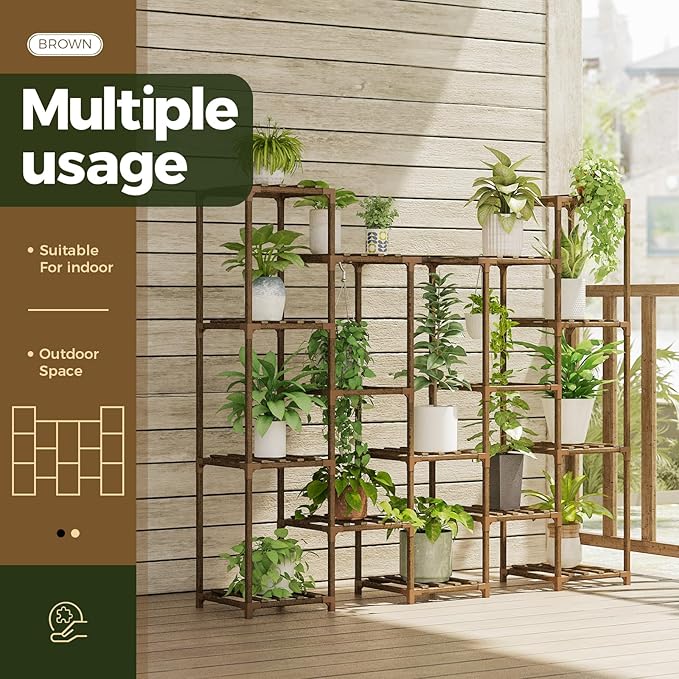 Bamworld Large Hanging Plant Stand Indoor Tall Plant Shelf Outdoor 14 Pots - Image 2