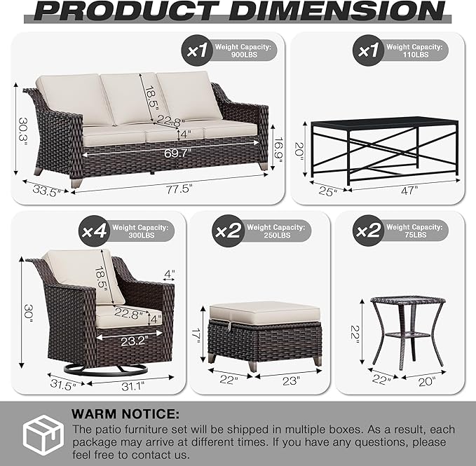 Joyside Wicker Patio Furniture Sets, 10 Pieces Upgraded Large Size Outdoor - Image 2