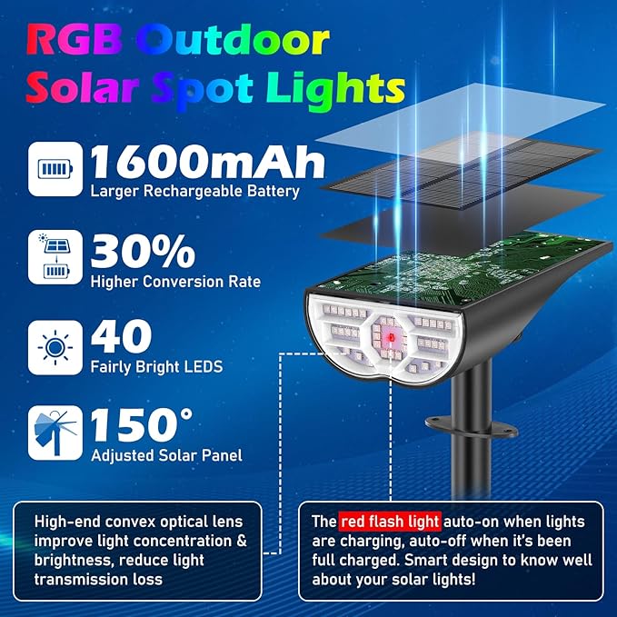 Solar Color Changing Spot Lights Outdoor, 9 Lighting Modes Solar Powered - Image 3