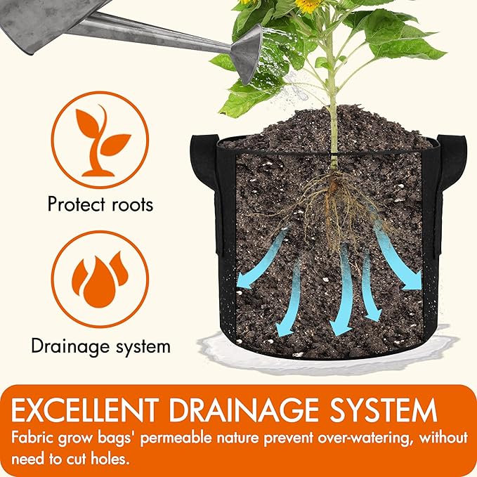 Gardzen 6-Pack 3 Gallons Grow Bags, Aeration Fabric Pots - Image 4