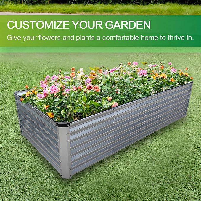 GARDMAX 8x4x2FT Galvanized Raised Garden Bed Kit, Metal Planter Boxes Outdoor - Image 2