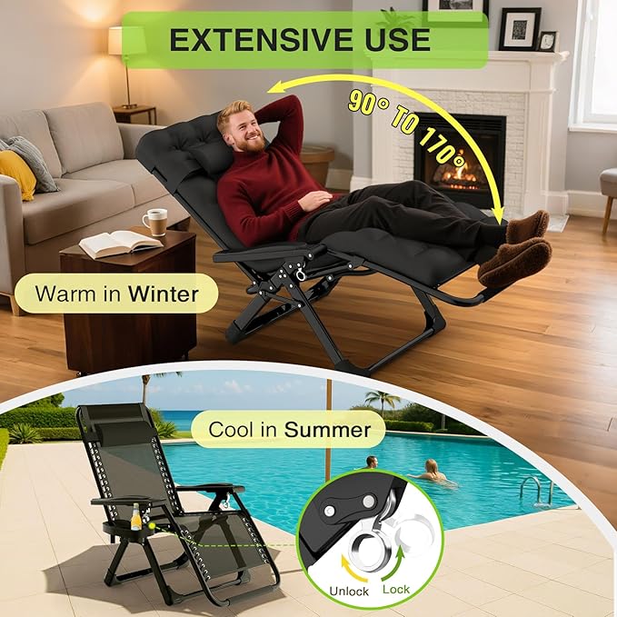 Suteck Zero Gravity Chair Set of 2, Reclining Camping Lounge Chair w/Removable - Image 4