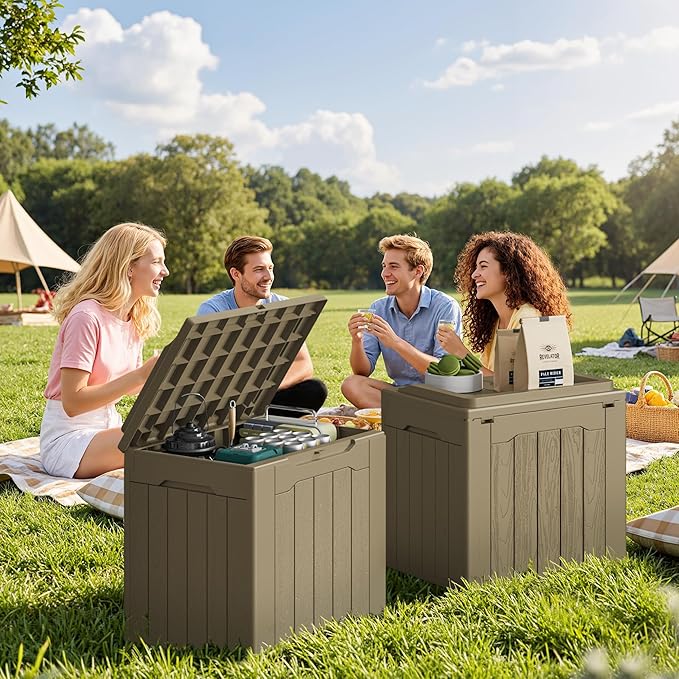JUMMICO 31 Gallon Resin Deck Box Waterproof Indoor Outdoor Storage Boxes - Image 7