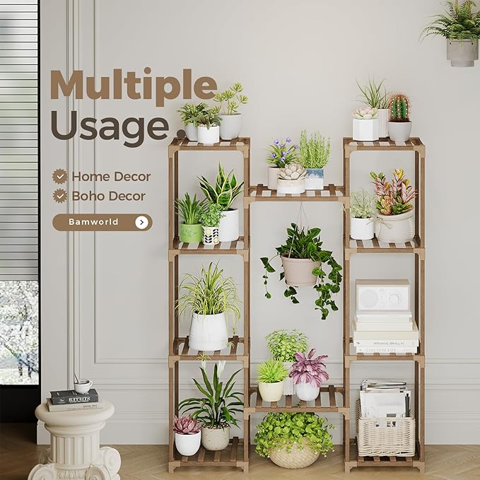 Bamworld Plant Stand Indoor Outdoor Hanging Shelf - Image 4