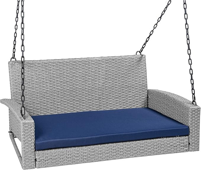 Best Choice Products Woven Wicker Outdoor Porch Swing, Hanging Patio Bench by BestChoiceProducts