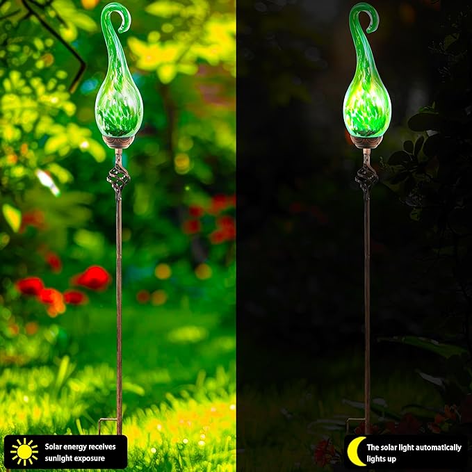 Garden Solar Lights Outdoor, Decorative LED Pearlized Glass Spiral Garden Stake - Image 6