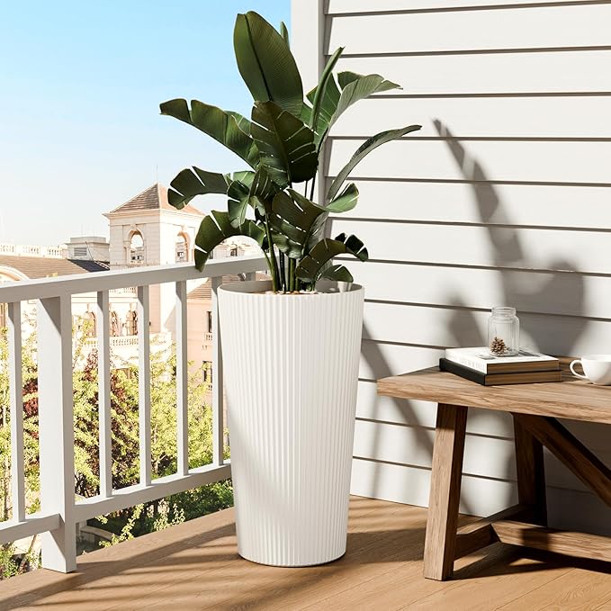 FONTOI 23.6" Tall Planter for Outdoor Plants Set of 2 Large Outdoor Plastic - Image 5