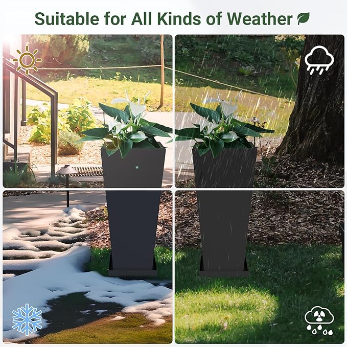 Tall Outdoor Planters Set of 2, 26 inch Tall Planters - Image 7