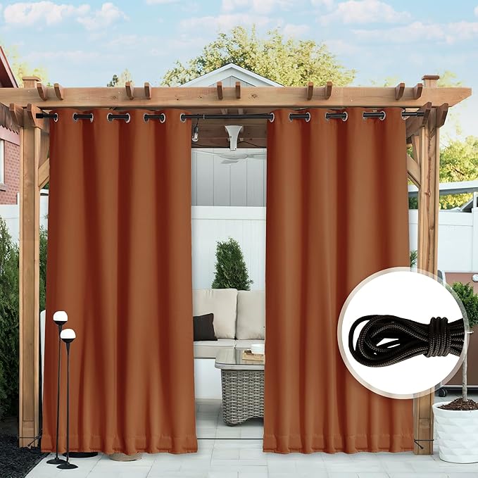 NICETOWN 2 Panels Weighted Blackout Outdoor Curtains - Image 5
