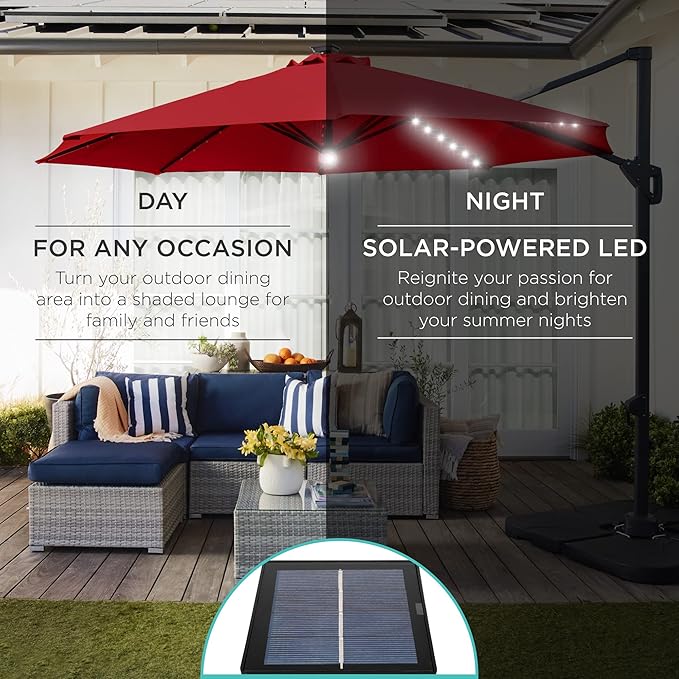 Best Choice Products 10ft Solar LED Cantilever Patio Umbrella, 360-Degree - Image 3