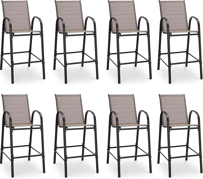 HOMREST Outdoor Bar Height Stools Set of 8, High Back Patio Chairs by HOMREST