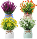 Cindeer 4 Pcs Large Artificial Potted Flowers Fake Potted Plants Plastic Faux by Cindeer