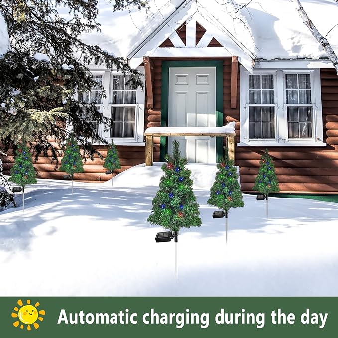 4PCS Solar Christmas Tree Garden Stake Lights Outdoor Waterproof Pathway Lights - Image 5