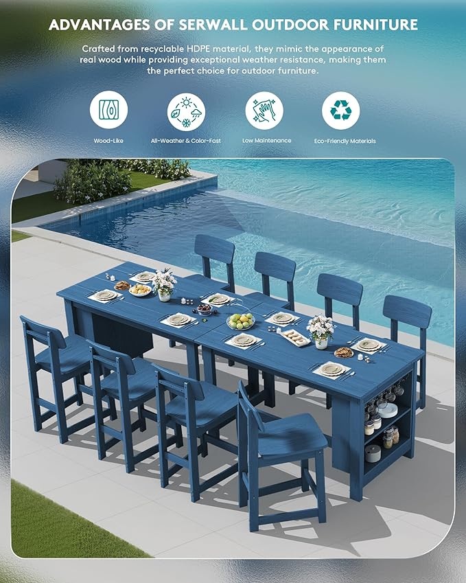 SERWALL Outdoor Bar Stools Set of 2, All Weather HDPE 25" Counter Height Bar - Image 8