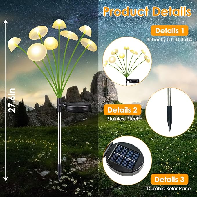 KAQ 4PK 32LED Solar Garden Lights Outdoor Waterproof | Solar Mushroom Lights - Image 4