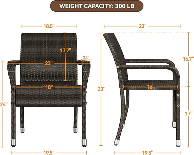 Yaheetech Set of 2 Stackable Outdoor Rattan Dining Chairs, All-Weather Armchair - Image 3