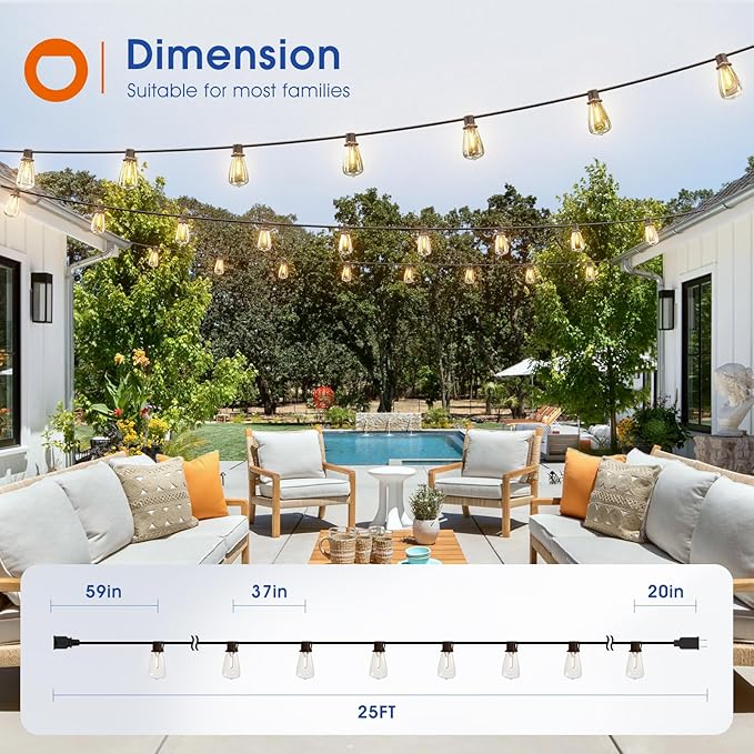 addlon 25FT LED Outdoor String Lights Waterproof Patio Lights - Image 6