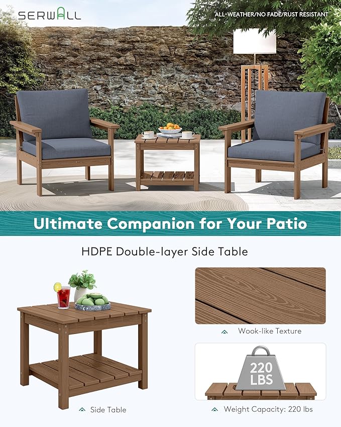 SERWALL HDPE Patio Sofa Set, 3-piece Sectional Outdoor Furniture Set, All - Image 5