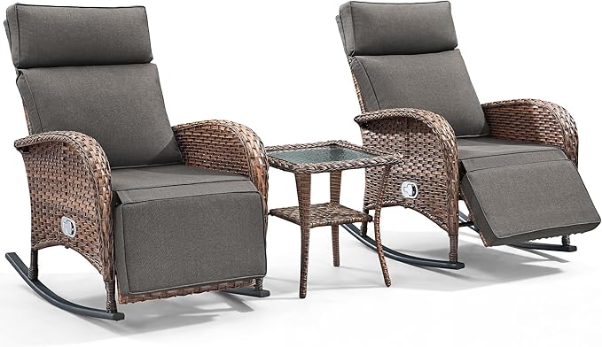 3 Pieces Zero Gravity Wicker Patio Rocking Recliner Chairs Set of 2 - Image 7