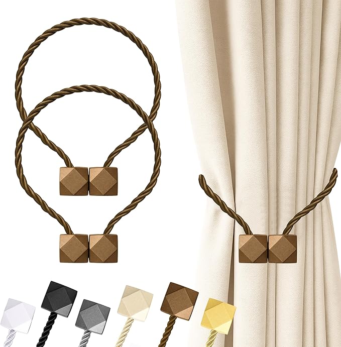 Hion Magnetic Curtain Tiebacks Dark Brown 2pcs, Curtain Tiebacks Buckles by Hion