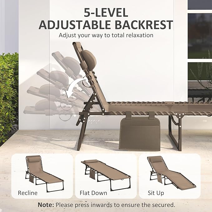 Outsunny Chaise Lounge Chair Outdoor, 5-Position Adjustable Sun Tanning Chair - Image 4