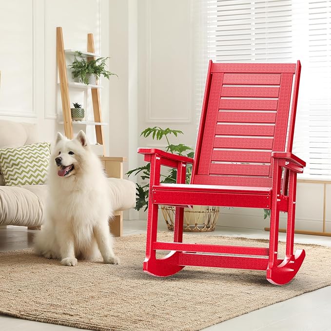 GREENVINES Outdoor Rocking Chairs | Porch Rocker | HDPE Plastic | Red | - Image 2