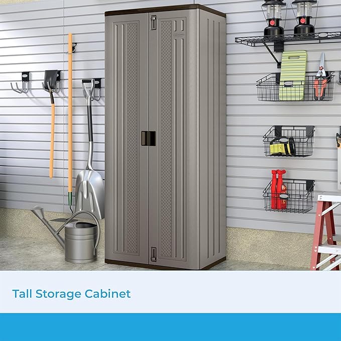 Suncast Tall Storage Cabinet, Platinum Resin Garage Storage Cabinet - Image 2