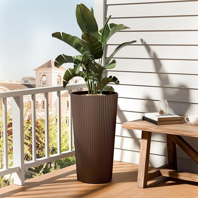 FONTOI 23.6" Tall Planter for Outdoor Plants Set of 2 Large Outdoor Plastic - Image 6