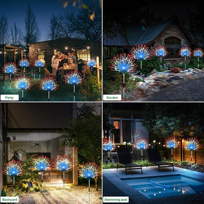 Solar Garden Lights Outdoor, 4 Pack Total 480 LED Solar Firework Lights - Image 5