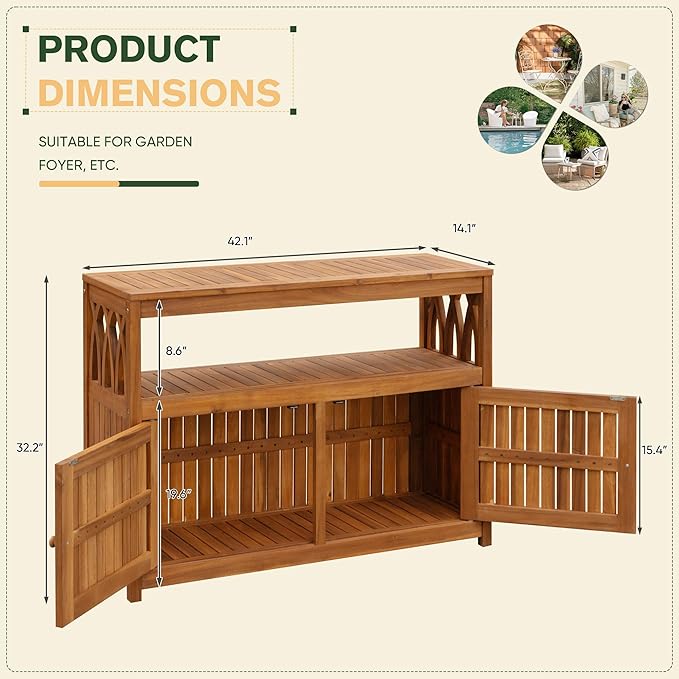 Greesum 2-Tier Outdoor Storage Cabinet in Acacia Wood, - Image 3