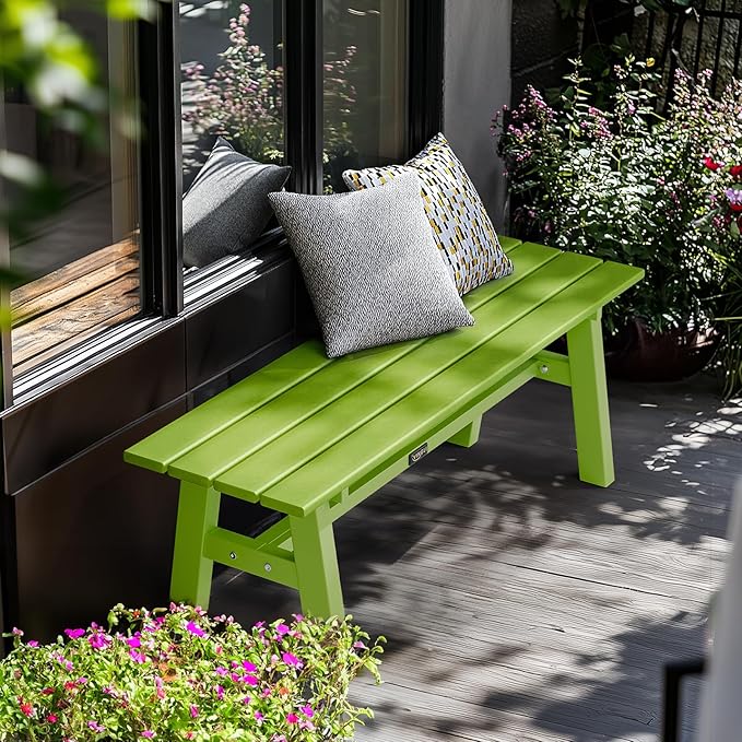 VINGLI 47” Outdoor Bench Garden Bench HDPE Porch Bench w/Metal Legs, Poly - Image 2