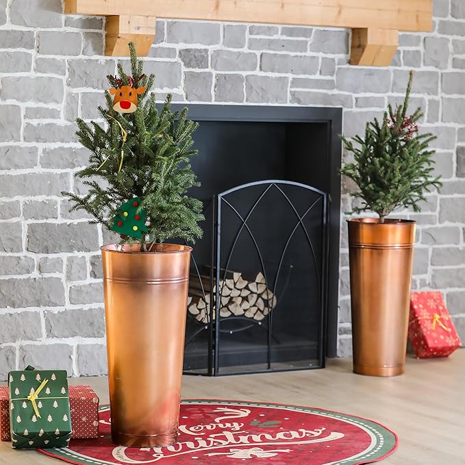28in Tall Copper Planters Set of 2, Galvanized Steel Tall Outdoor Planter - Image 6