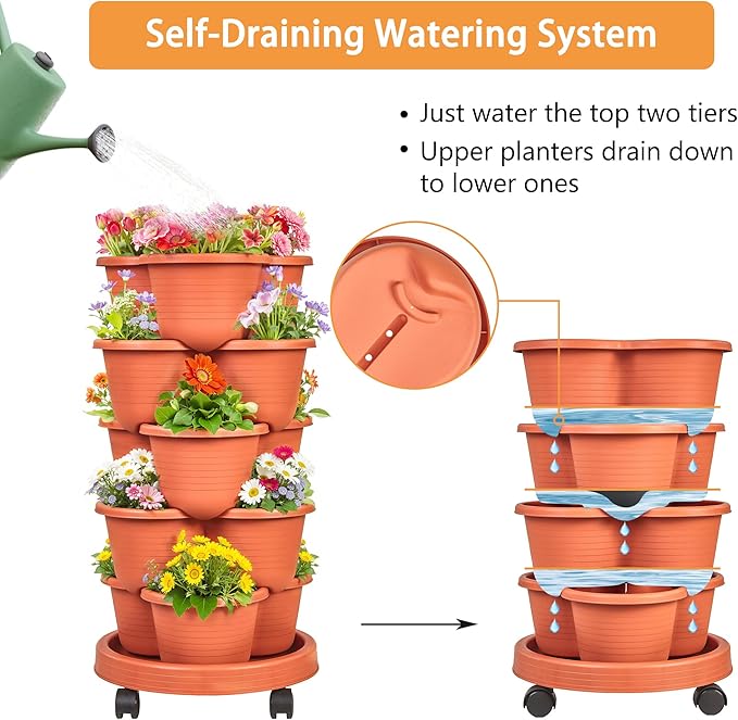 VECELO 5 Tier Vertical Garden Planter, Self Watering Stackable Planters - Image 3