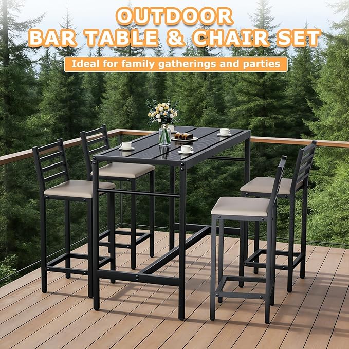 5 Piece Outdoor Patio Bar Set, 54.7" Rectangular Counter Height High Top Bar - Image 8