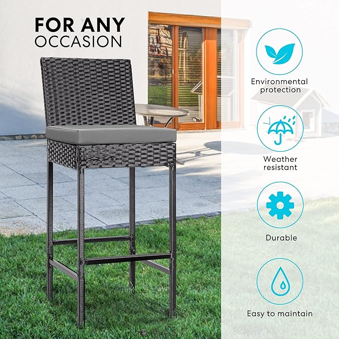 VIVOHOME Outdoor Wicker Barstool 4 Packs, Bar Chairs PE Rattan Materail - Image 6