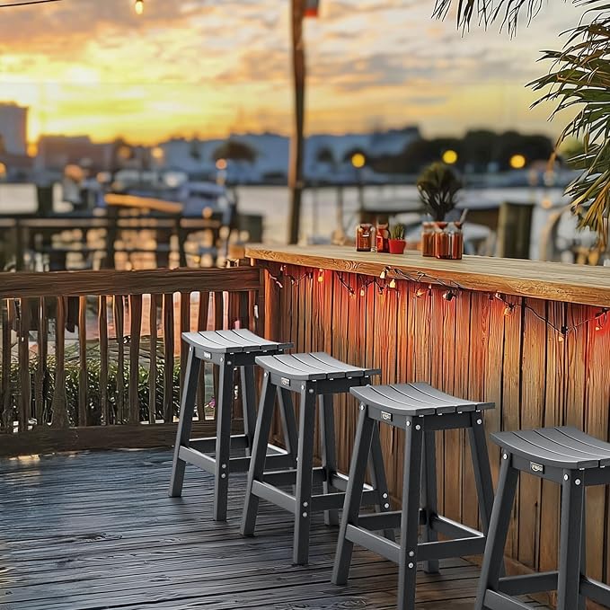 VINGLI 24 Inch Outdoor Bar Stools Set of 4, HDPE Weather Resistance Counter - Image 2