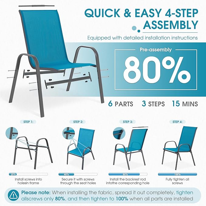Outdoor Stackable Chairs Set of 6, Stacking Patio Chairs - Image 5